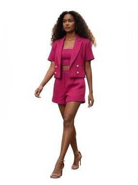 Royalty by Maluma 3-Piece Set NWT Pink Blazer Crop Top Shorts Suit Bold  S/XS/4